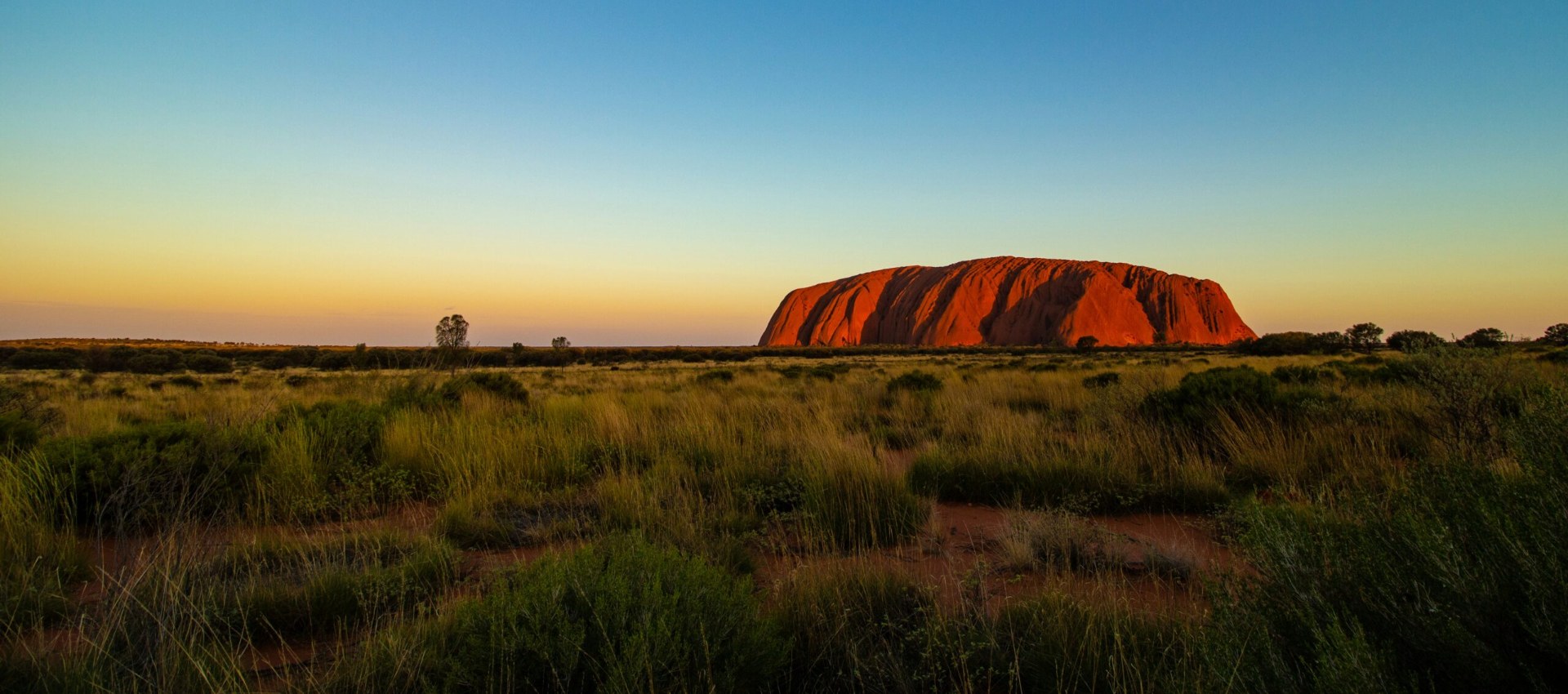 Uluru bij zonsondergang in het Australische binnenland